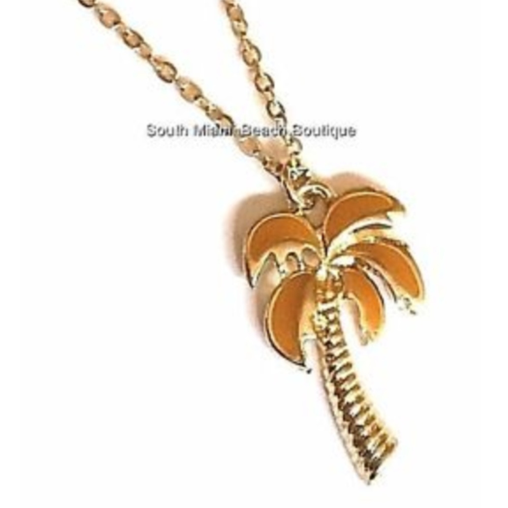 Gold Palm Tree Necklace Plated Coconut Island 18"